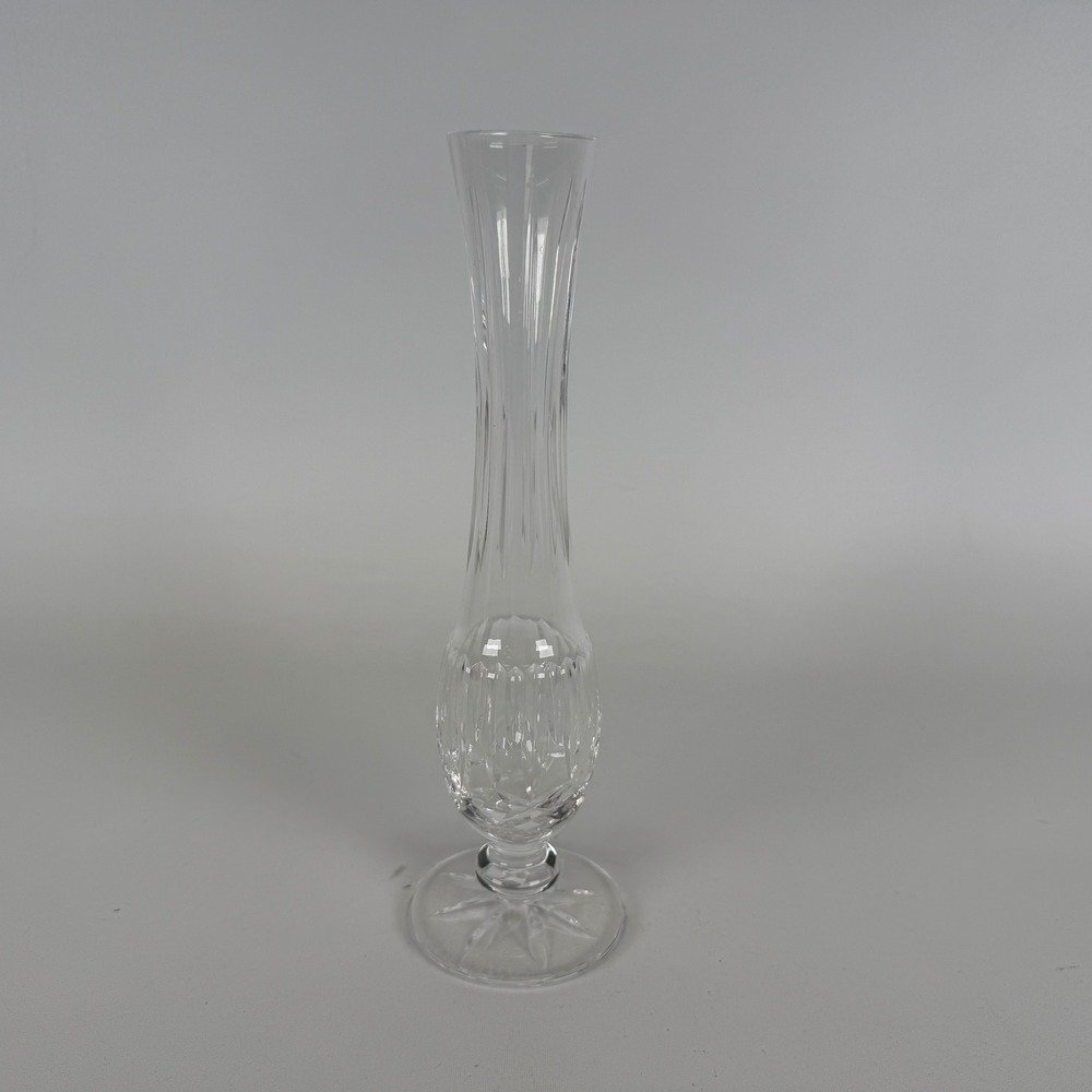 Vintage Cut Crystal Bud Vase 9.75 Inch Tall Starburst Base Clear Glass Stem Vase